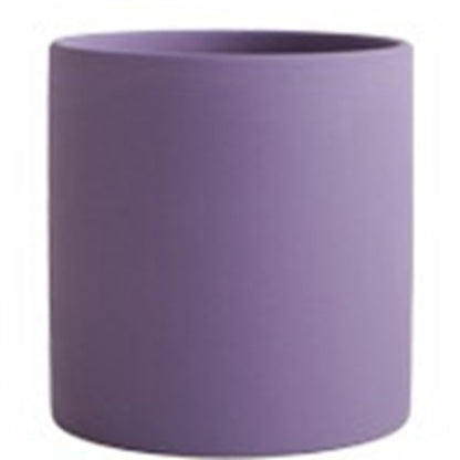 Colorful Ceramic Flowerpot, Cylindrical Shape Flower Pot With Hole Tray