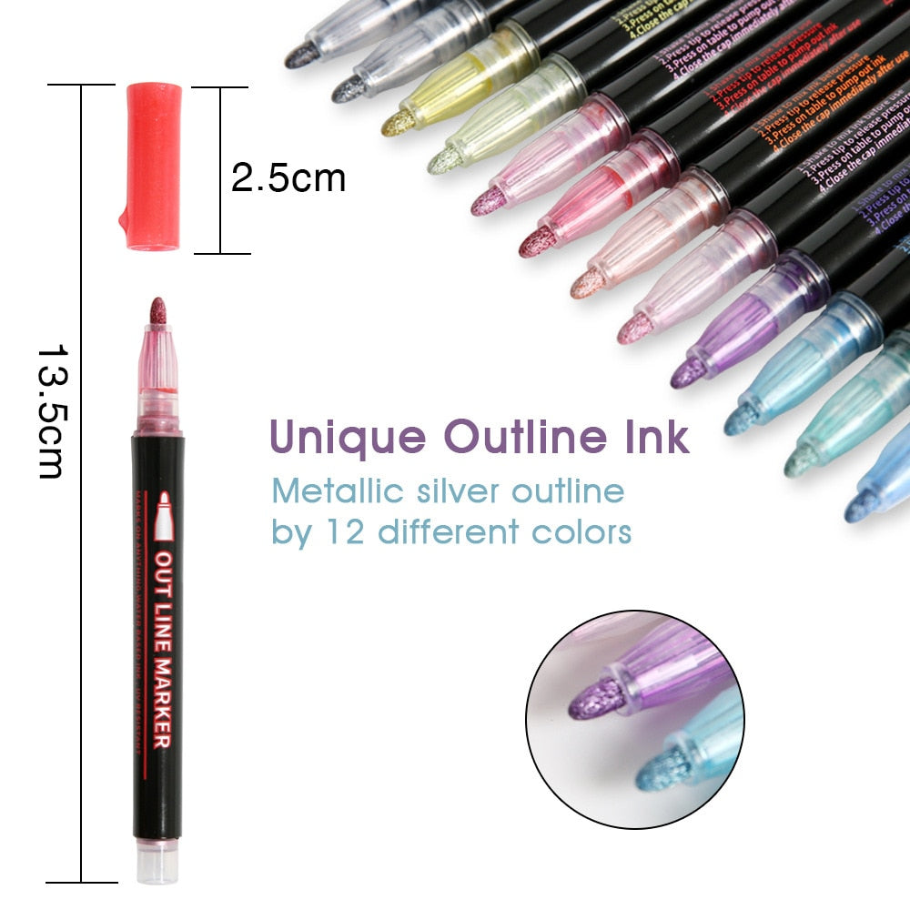 Metallic Outline Markers | Outline Pen Set | Globaldealdirect